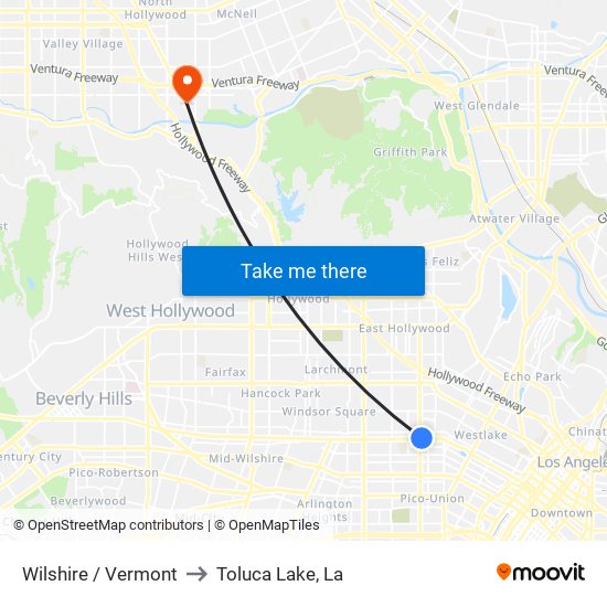 Wilshire / Vermont to Toluca Lake, La map