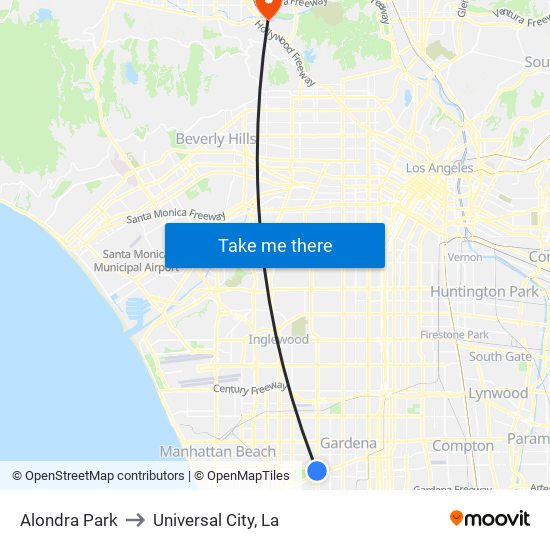 Alondra Park to Universal City, La map