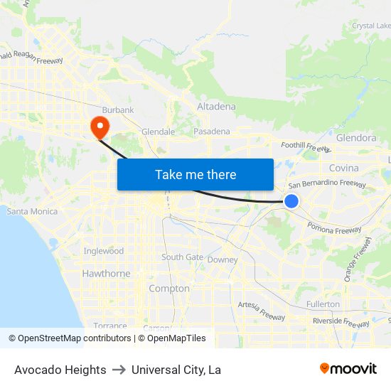 Avocado Heights to Universal City, La map