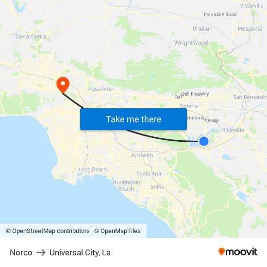 Norco to Universal City, La map