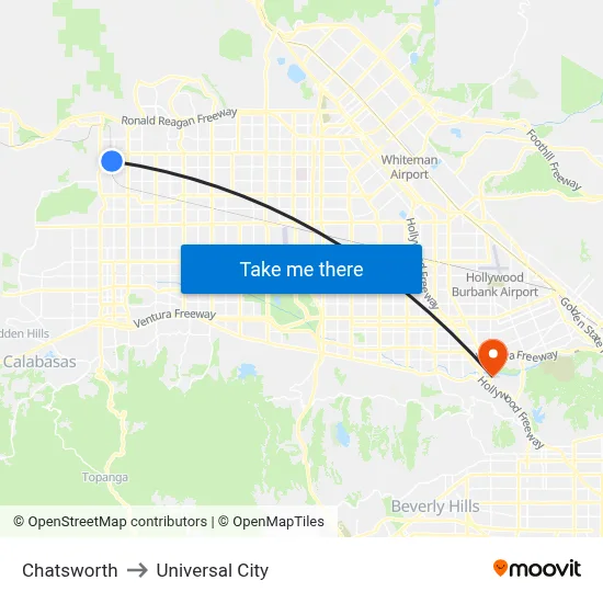 Chatsworth to Universal City map