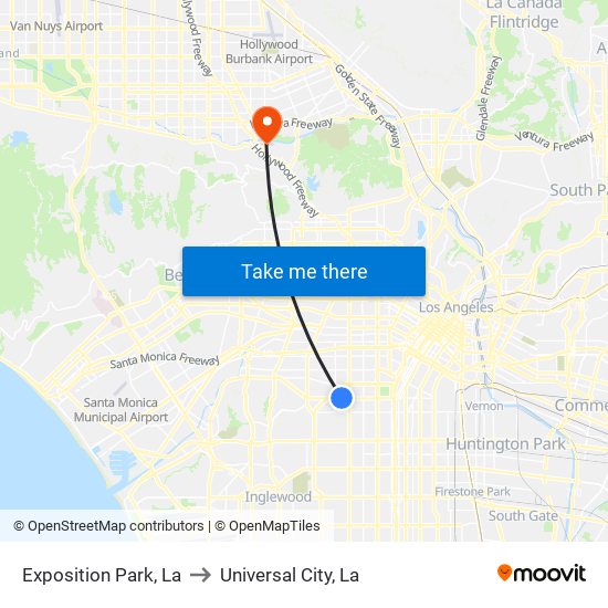 Exposition Park, La to Universal City, La map