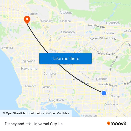 Disneyland to Universal City, La map