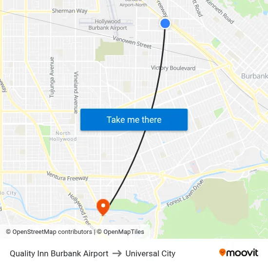 Quality Inn Burbank Airport to Universal City map