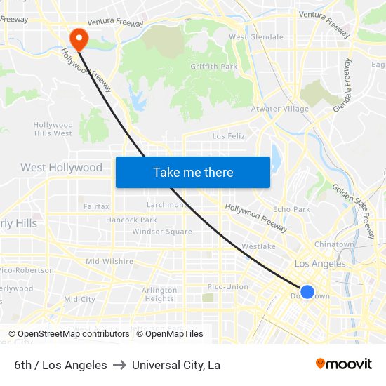 6th / Los Angeles to Universal City, La map