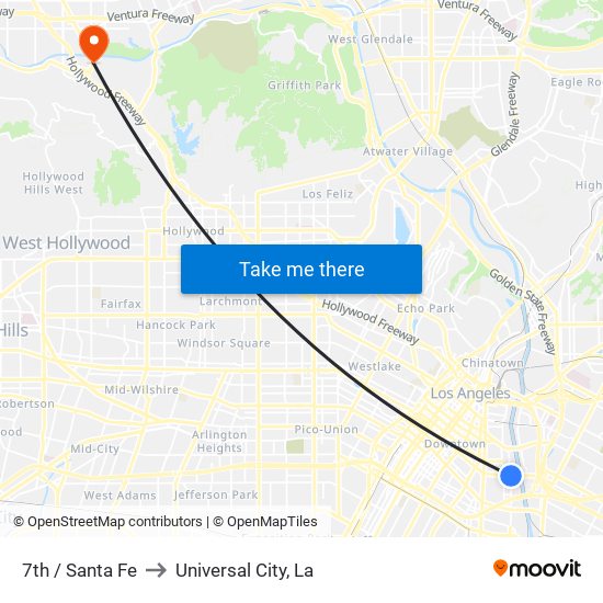 7th / Santa Fe to Universal City, La map