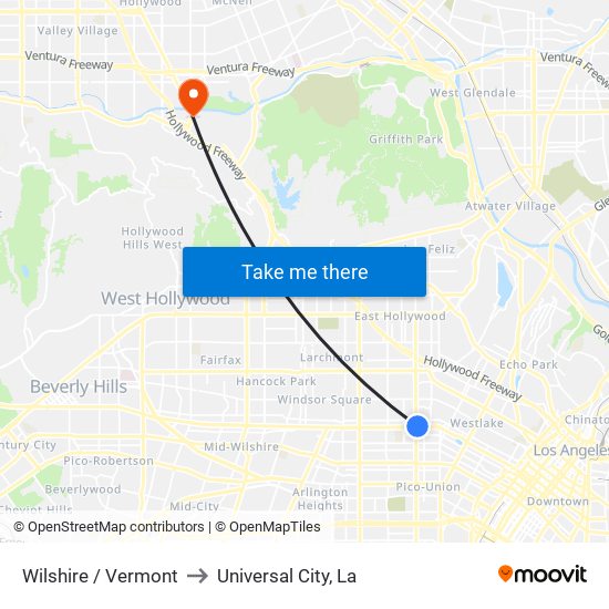 Wilshire / Vermont to Universal City, La map
