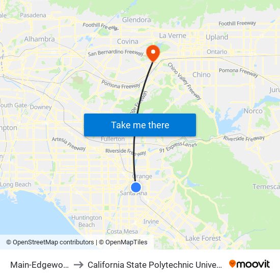 Main-Edgewood to California State Polytechnic University map