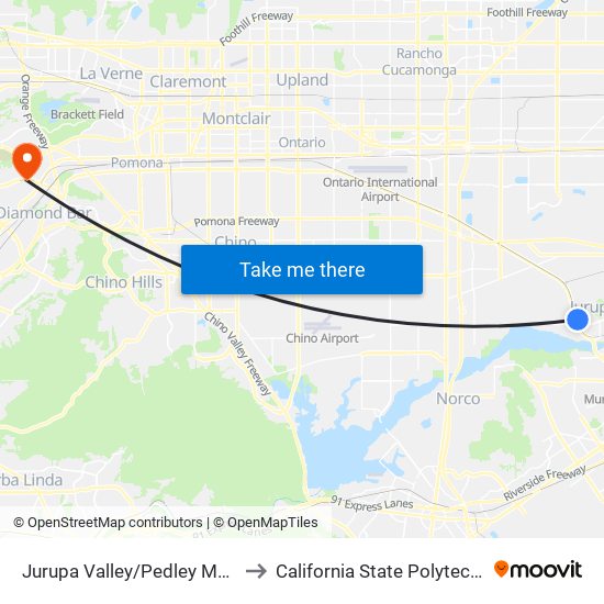 Jurupa Valley/Pedley Metrolink Station to California State Polytechnic University map