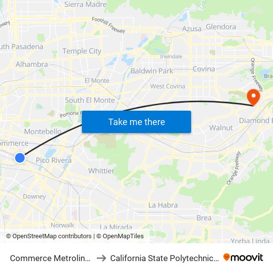 Commerce Metrolink Station to California State Polytechnic University map