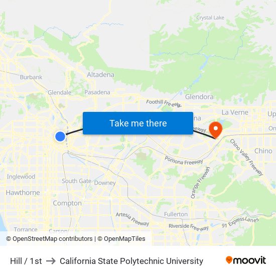 Hill / 1st to California State Polytechnic University map