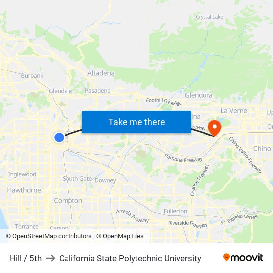 Hill / 5th to California State Polytechnic University map