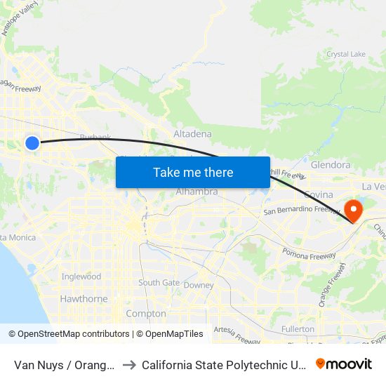 Van Nuys / Orange Line to California State Polytechnic University map
