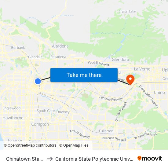 Chinatown Station to California State Polytechnic University map