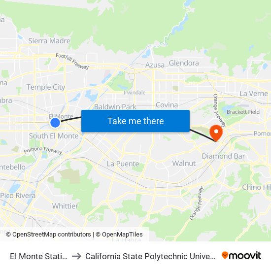 El Monte Station to California State Polytechnic University map