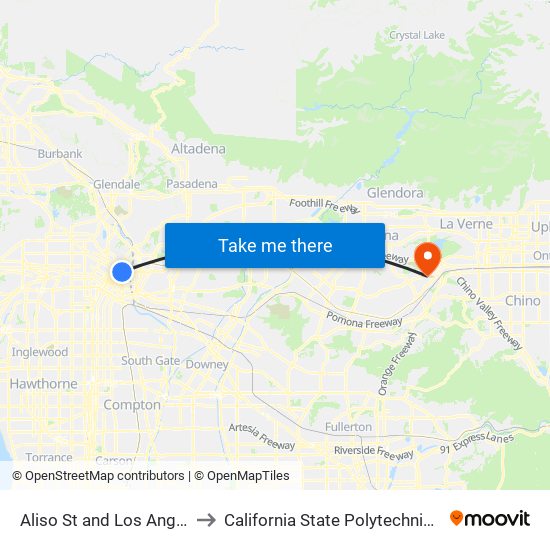 Aliso St and Los Angeles St E to California State Polytechnic University map