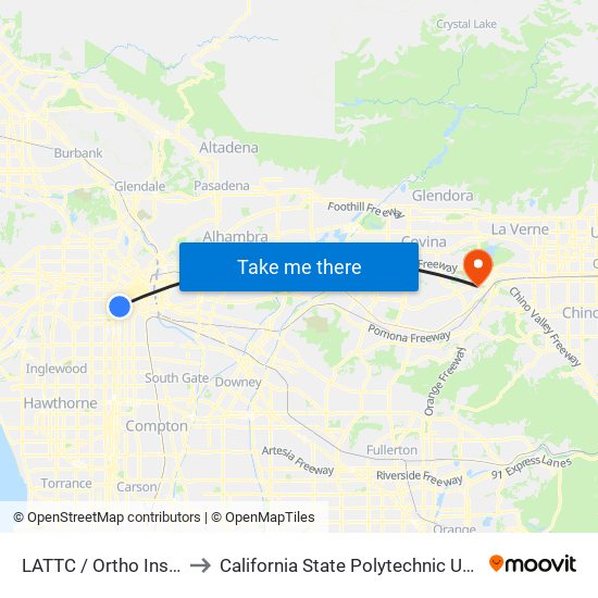 LATTC / Ortho Institute to California State Polytechnic University map