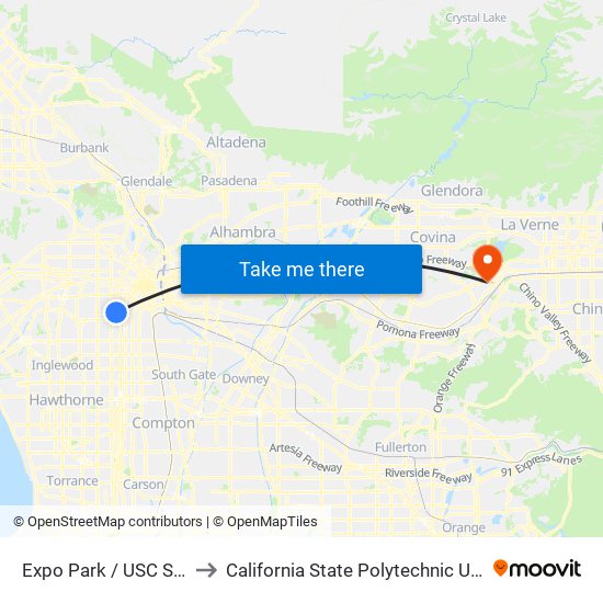 Expo Park / USC Station to California State Polytechnic University map