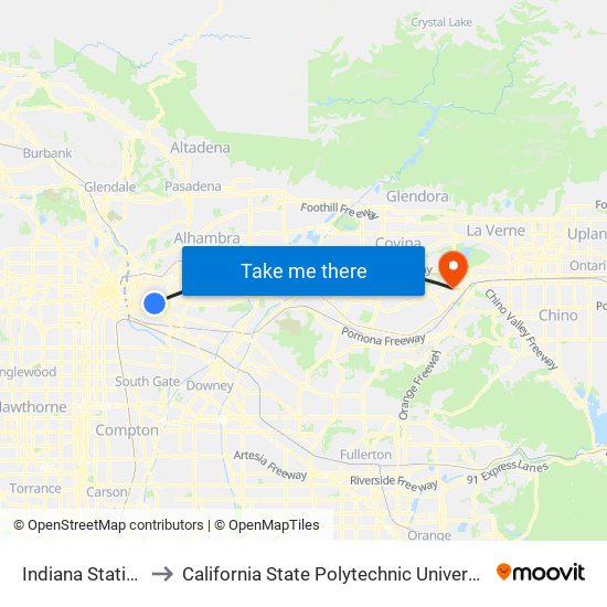 Indiana Station to California State Polytechnic University map