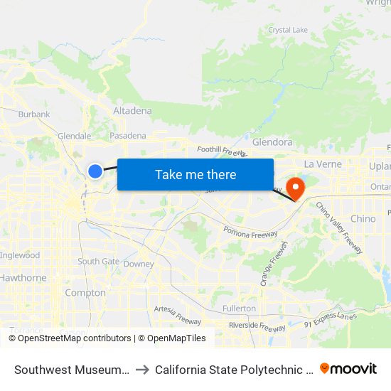 Southwest Museum Station to California State Polytechnic University map