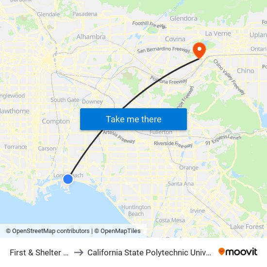 First & Shelter C N to California State Polytechnic University map