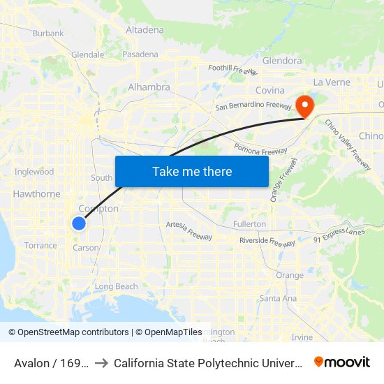 Avalon / 169th to California State Polytechnic University map
