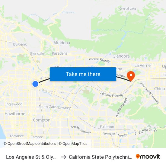 Los Angeles St & Olympic Blvd to California State Polytechnic University map