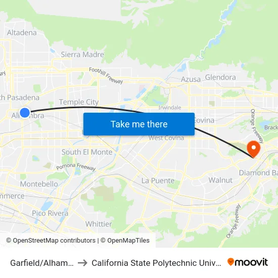 Garfield/Alhambra to California State Polytechnic University map