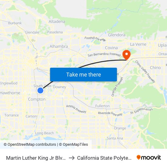 Martin Luther King Jr Blvd & Virginia Ave to California State Polytechnic University map