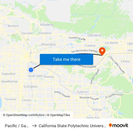 Pacific / Gage to California State Polytechnic University map