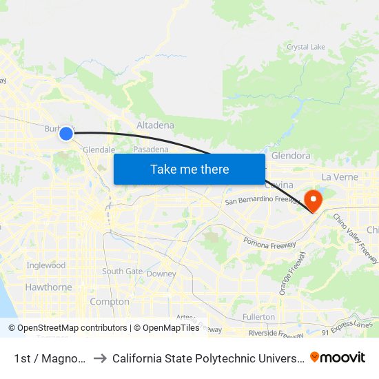 1st / Magnolia to California State Polytechnic University map