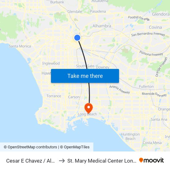 Cesar E Chavez / Alameda to St. Mary Medical Center Long Beach map