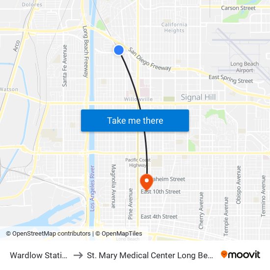 Wardlow Station to St. Mary Medical Center Long Beach map