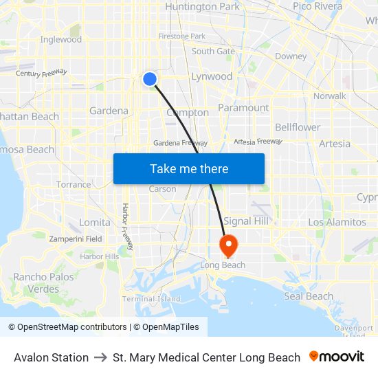 Avalon Station to St. Mary Medical Center Long Beach map