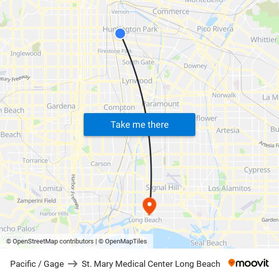 Pacific / Gage to St. Mary Medical Center Long Beach map