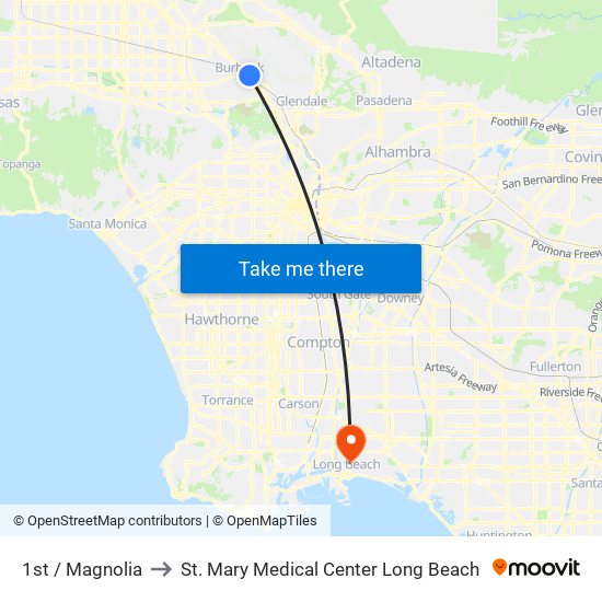 1st / Magnolia to St. Mary Medical Center Long Beach map