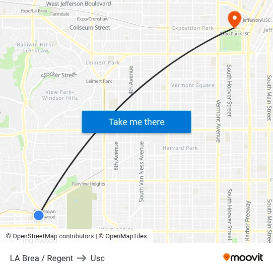 LA Brea / Regent to Usc map