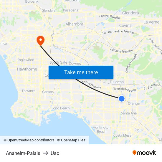 Anaheim-Palais to Usc map