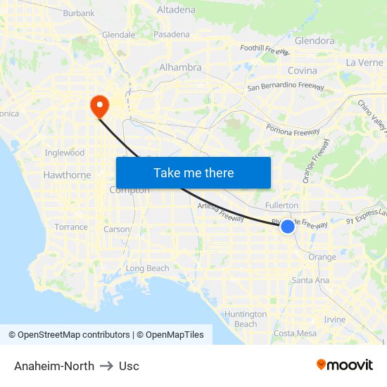 Anaheim-North to Usc map