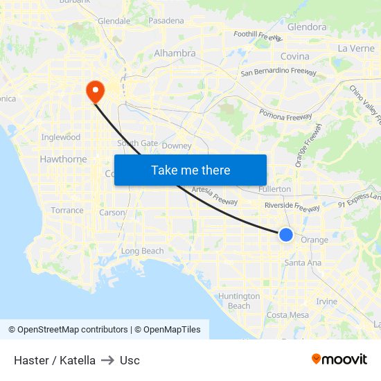 Haster / Katella to Usc map