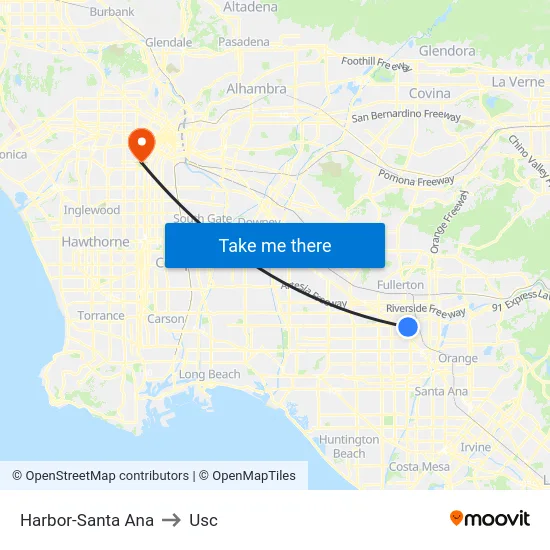 Harbor-Santa Ana to Usc map