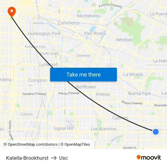 Katella-Brookhurst to Usc map