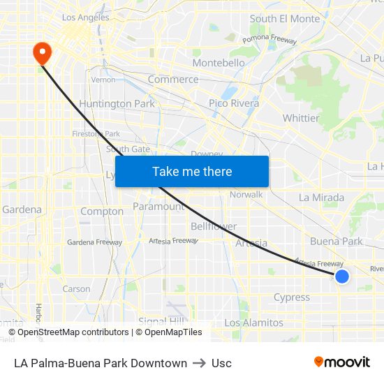 LA Palma-Buena Park Downtown to Usc map