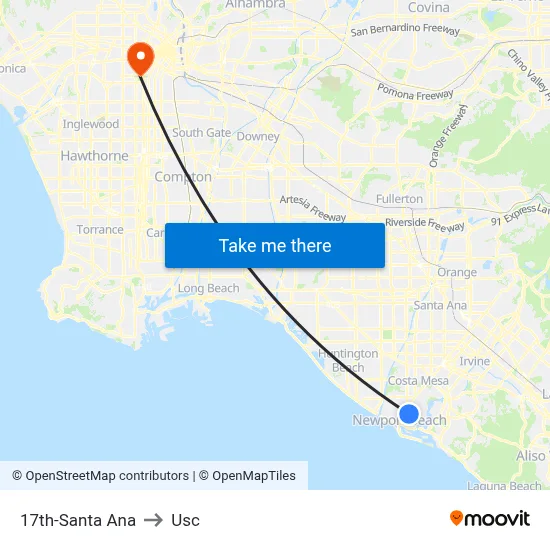 17th-Santa Ana to Usc map