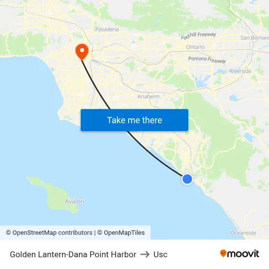 Golden Lantern-Dana Point Harbor to Usc map