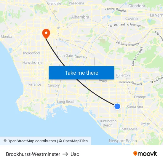 Brookhurst-Westminster to Usc map