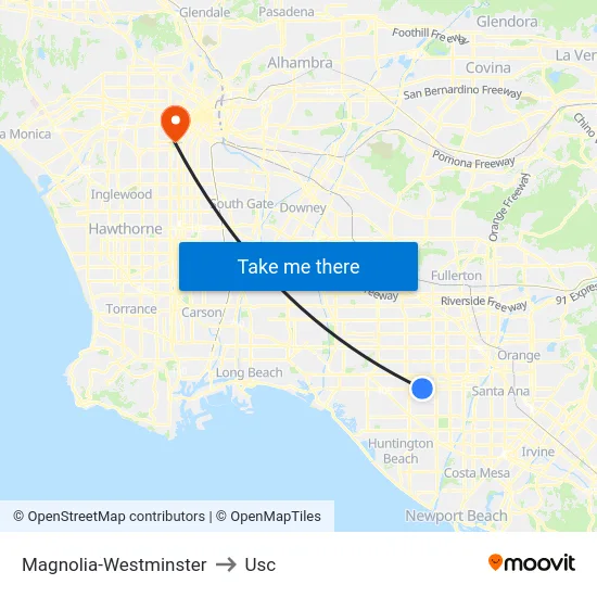 Magnolia-Westminster to Usc map