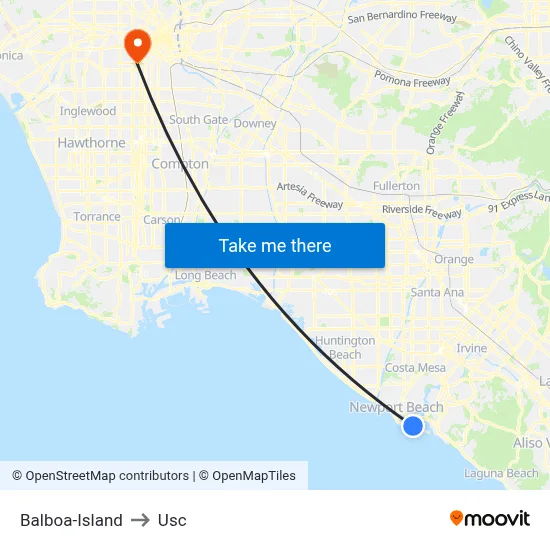 Balboa-Island to Usc map