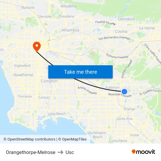Orangethorpe-Melrose to Usc map