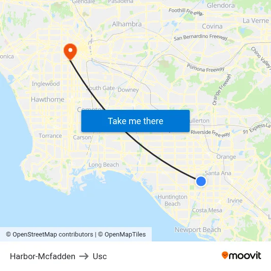 Harbor-Mcfadden to Usc map